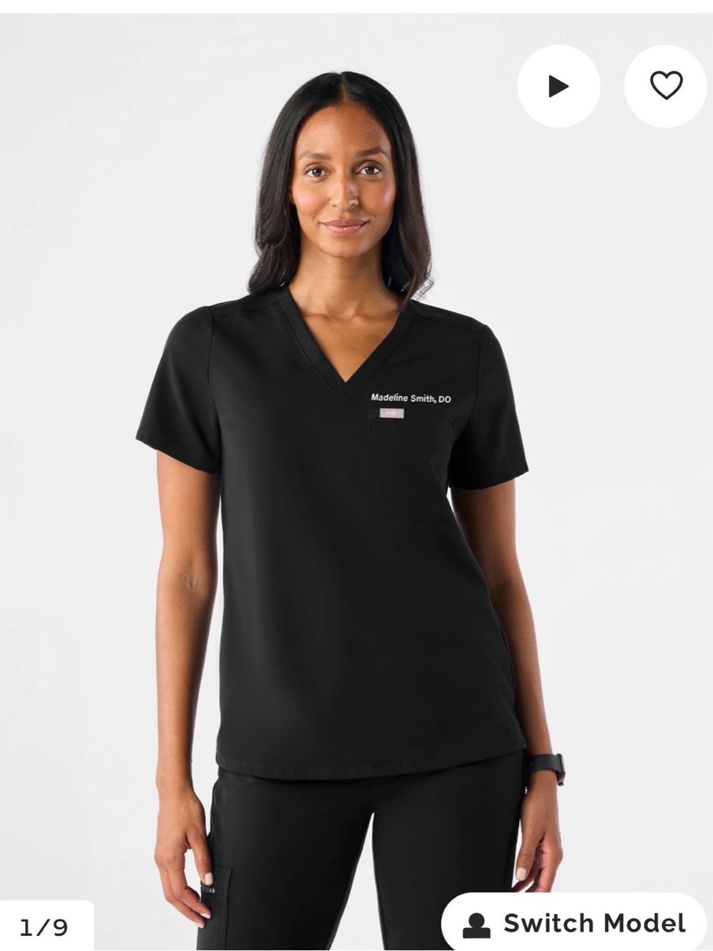 Figs Women's Black V-Neck Short Sleeve Scrub Top